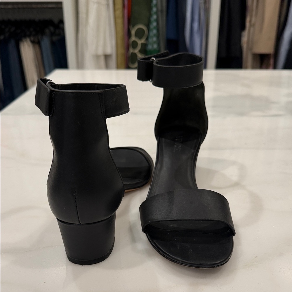 Vince Black Ankle-Strap Block Heel Sandals